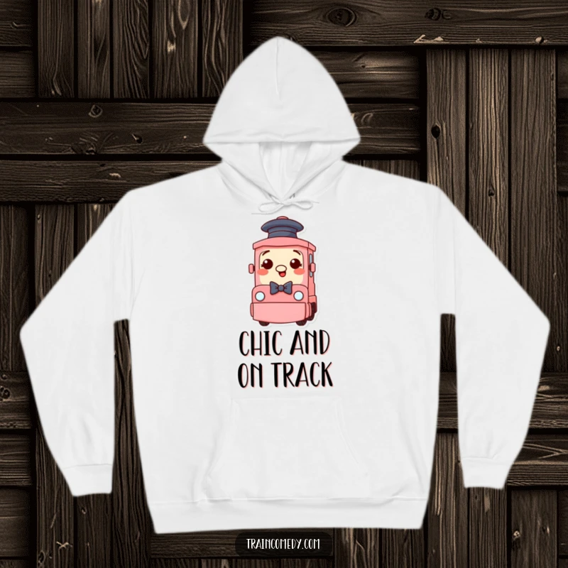 Funny Train Hoodie: A silly train character in a tiny hat and bow tie offers cozy warmth and funny sophistication.