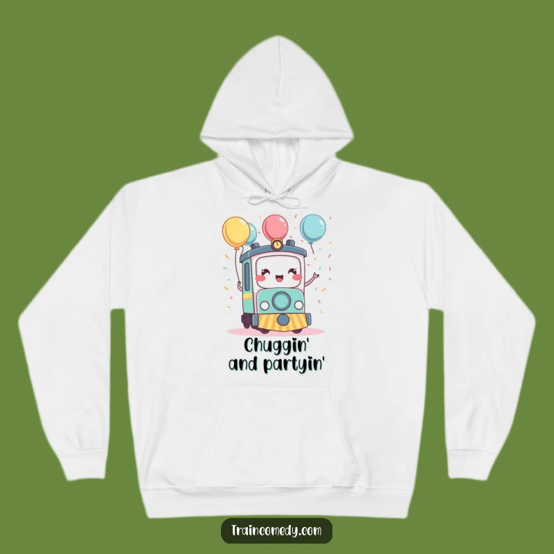 Cozy Funny Kawaii Train Celebration Hoodie - Warm Party Vibes Guaranteed