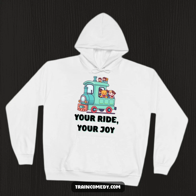 Funny Kawaii Train Hoodie: A cute kawaii train carries happy passengers, offering cozy and cheerful humor.