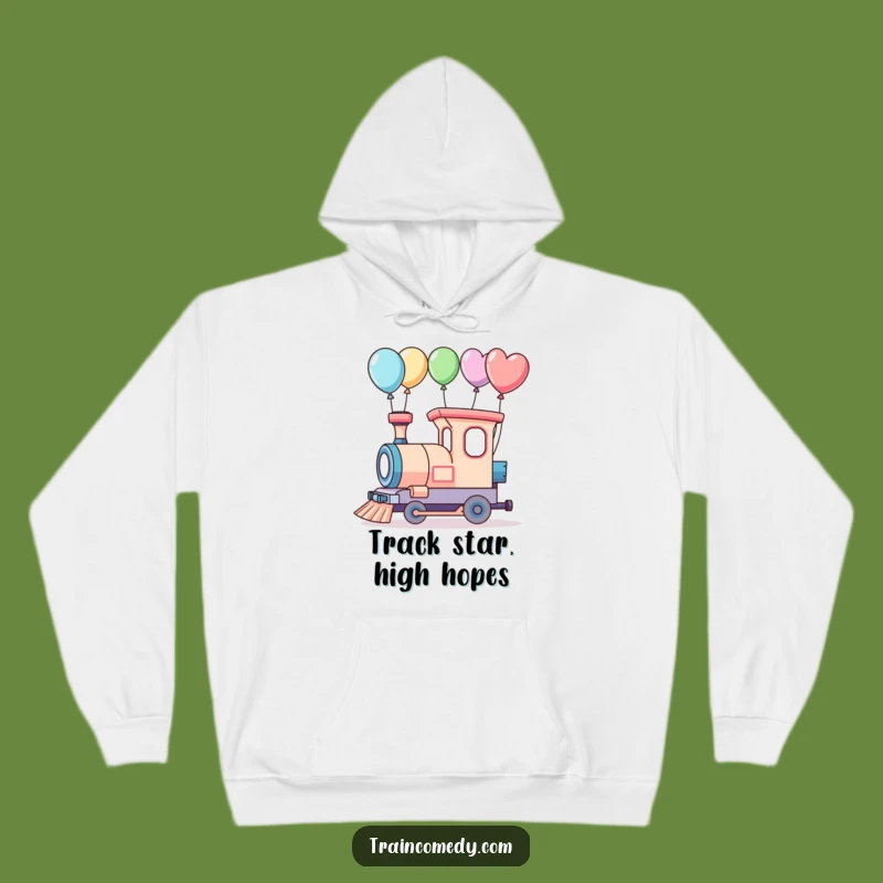 Funny Whimsical Train Adventure Hoodie - Cozy Balloon Ride Gift