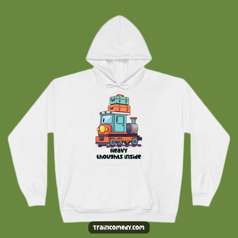 Funny Playful Train Suitcase Hoodie: Cozy Balancing Act, a Perfect Warm Gift!