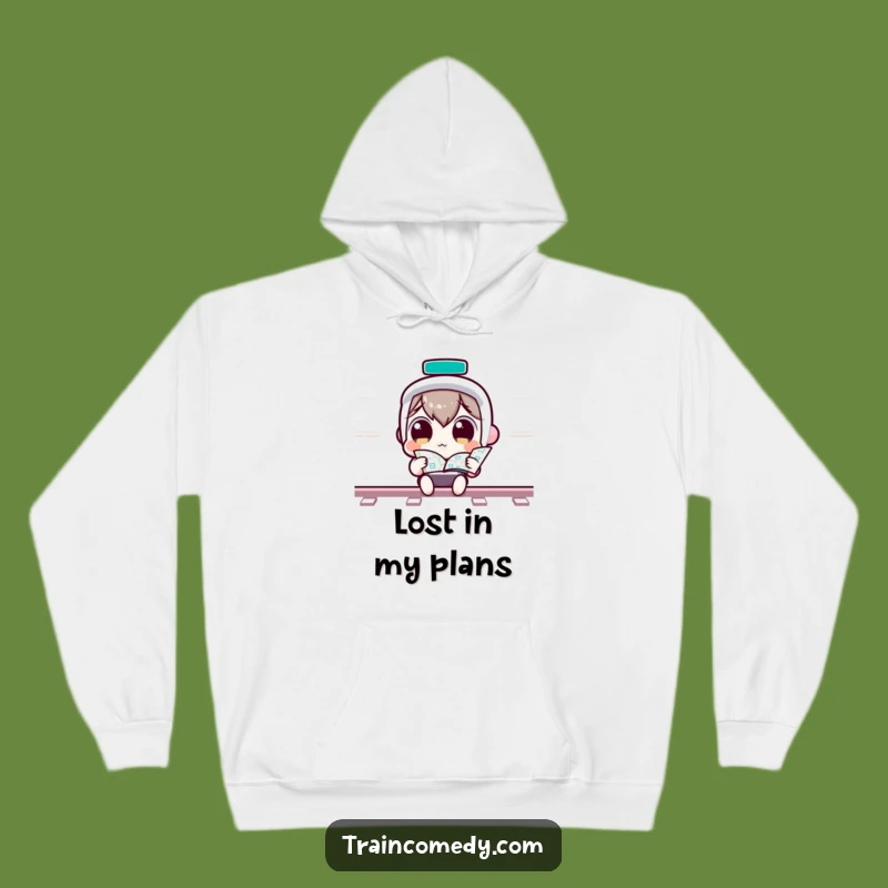 Funny Kawaii Train Map Hoodie: Cozy curious character sweatshirt, a perfect funny gift for wanderers.