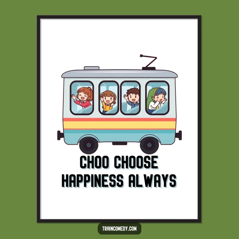 Free Printable Wall Art: Whimsical Train Car, Waving Passengers, Funny Downloadable Decor
