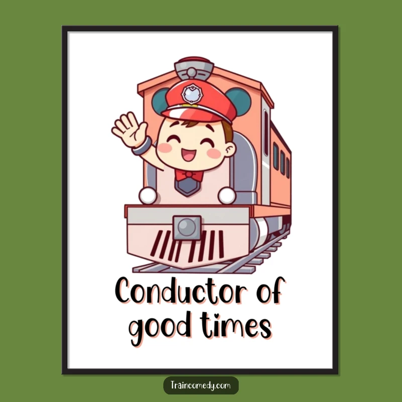 Free Printable Wall Art: Cheerful Conductor Art, Funny Downloadable Decor for Train Enthusiasts