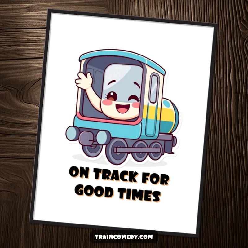 Funny Free Printable Wall Art: A smiling train character waves from its window, adding humor to your DIY decor.