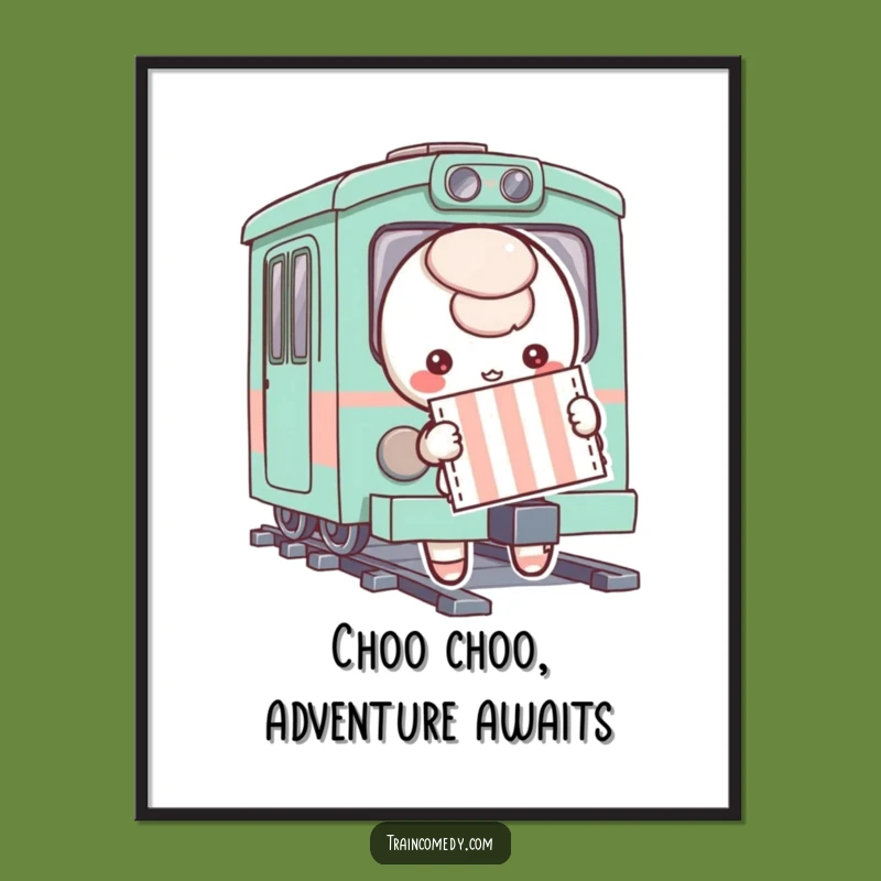 Free Printable Wall Art: Playful Train Ticket Character, Whimsical Art for Adventure Lovers