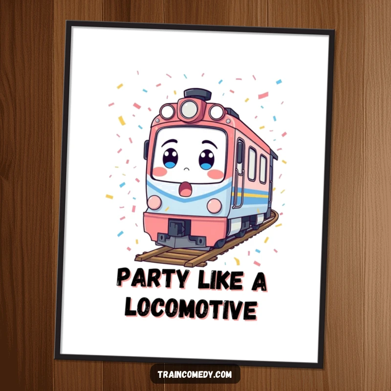 Funny Free Printable Wall Art: A surprised train character covered in a flurry of confetti, great for DIY decor.