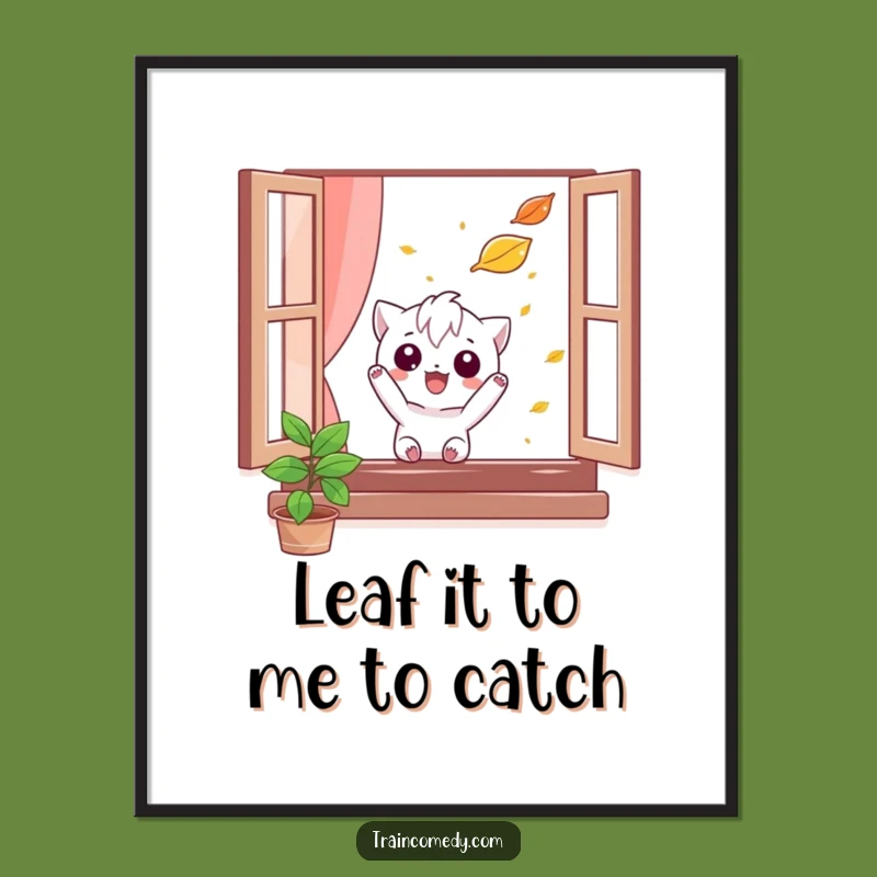 Funny Free Printable Wall Art: Mischievous Character Catching Leaf, Downloadable Decor