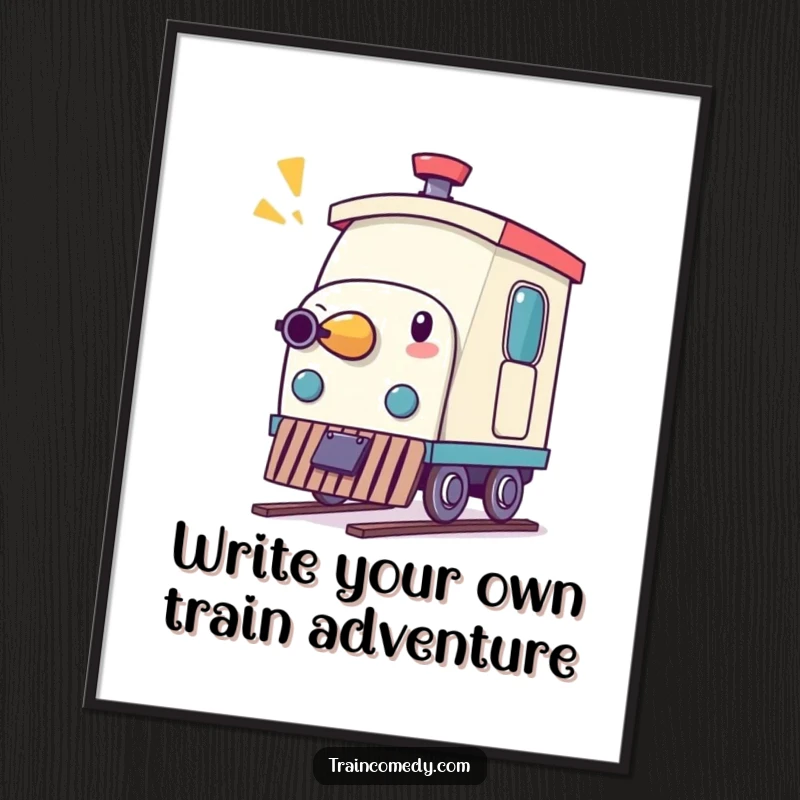 Funny Free Printable Wall Art: A whimsical pencil character pretending to be a train whistle, bringing playful energy to your space.