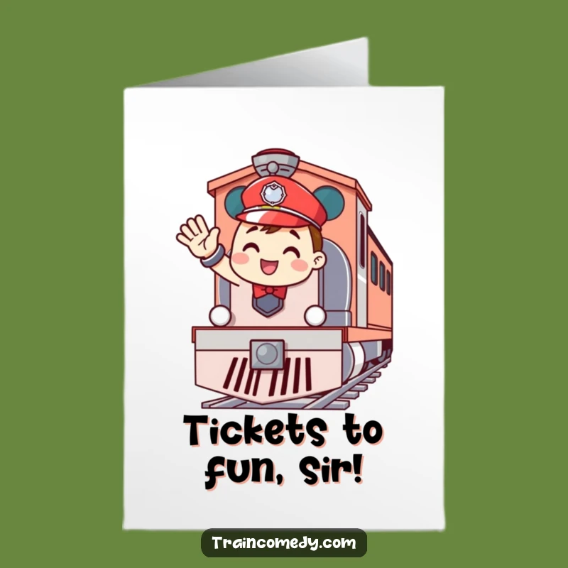 Free Printable Birthday Card: Cheerful Conductor, Funny Downloadable Gift for Train Lovers