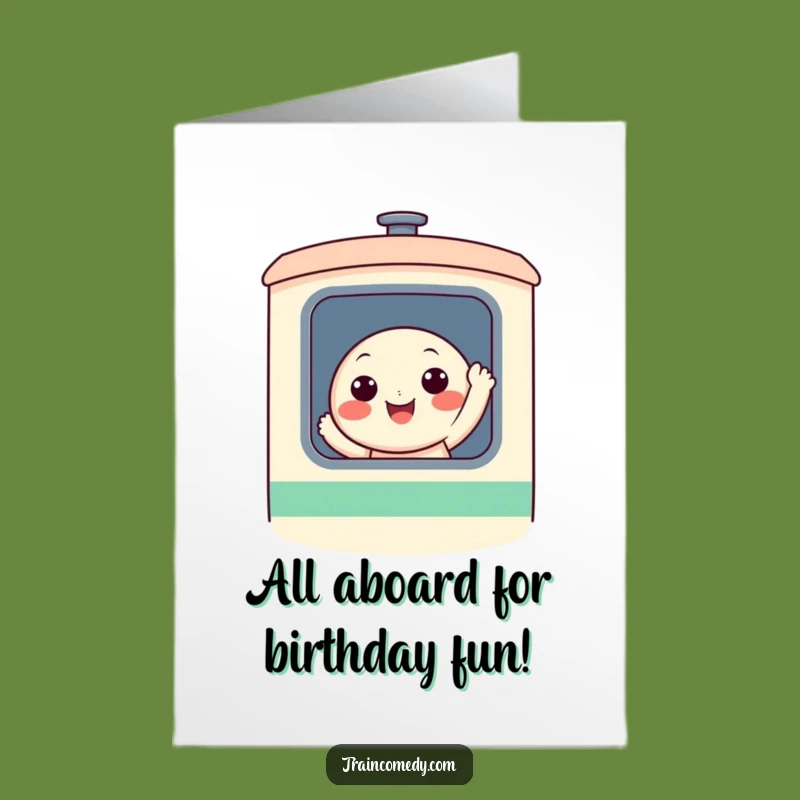 Free Printable Birthday Card: Cheerful Train Character, Waving Hello, Downloadable Birthday Fun
