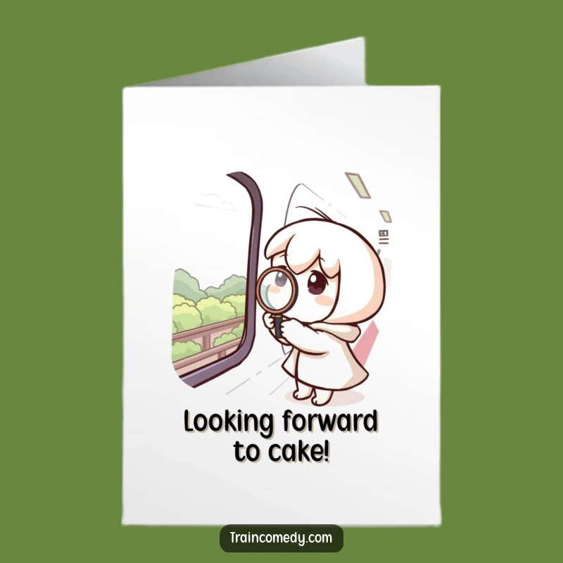 Free Printable Birthday Card: Curious Train Window Observer - Funny Downloadable Gift