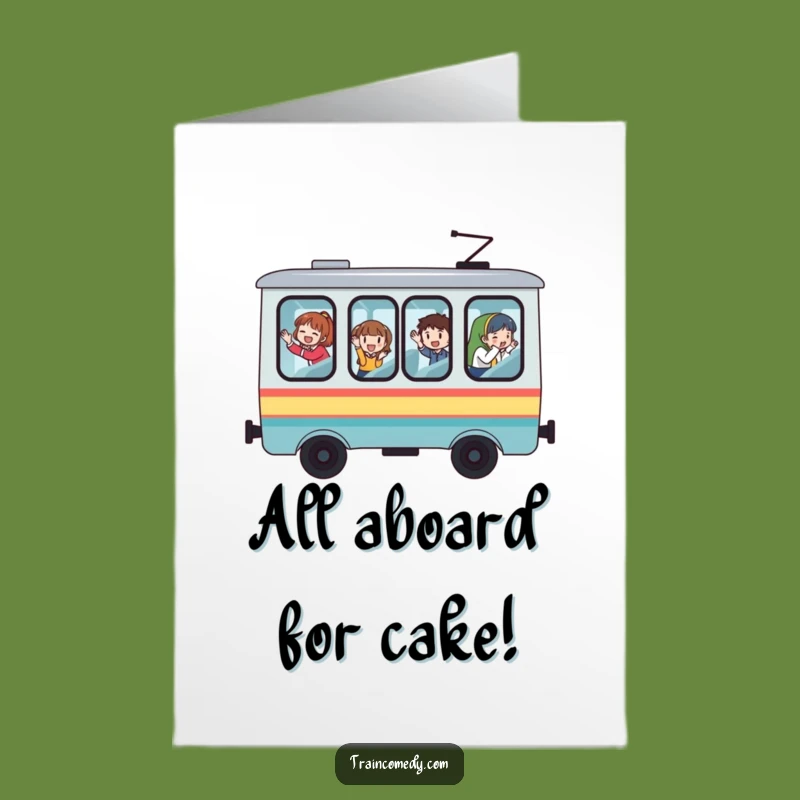 Free Printable Birthday Card: Whimsical Train Fun, Waving Passengers, Funny Downloadable Gift