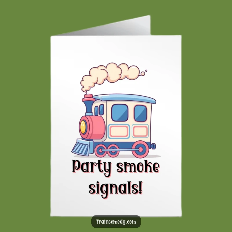 Free Printable Birthday Card: Colorful Smoke Rings Train, Festive Fun, Funny Downloadable Gift
