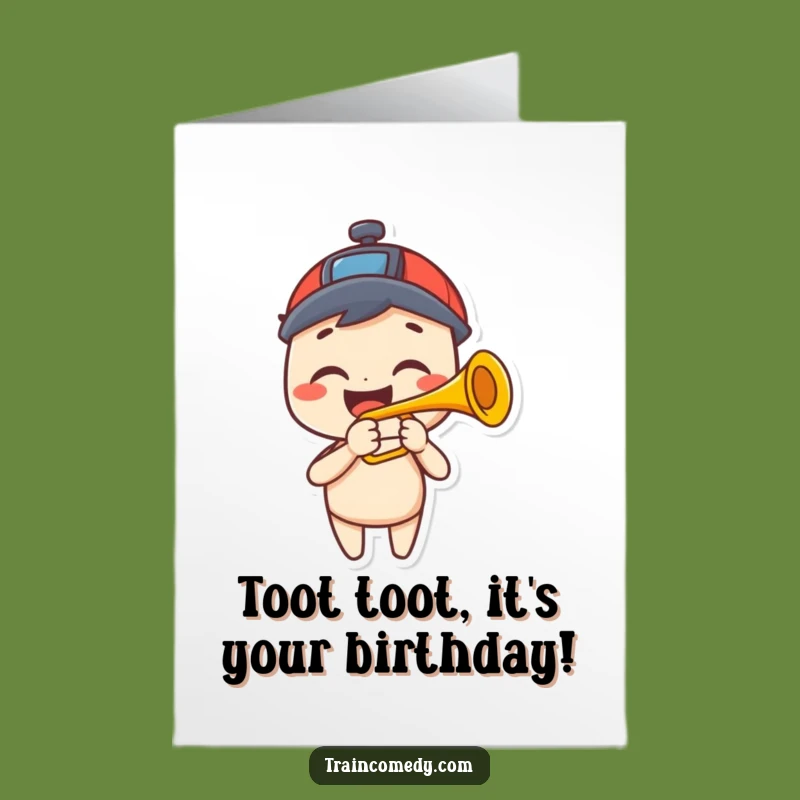 Free Printable Birthday Card: Happy Train Horn Trumpet - Funny Downloadable Gift