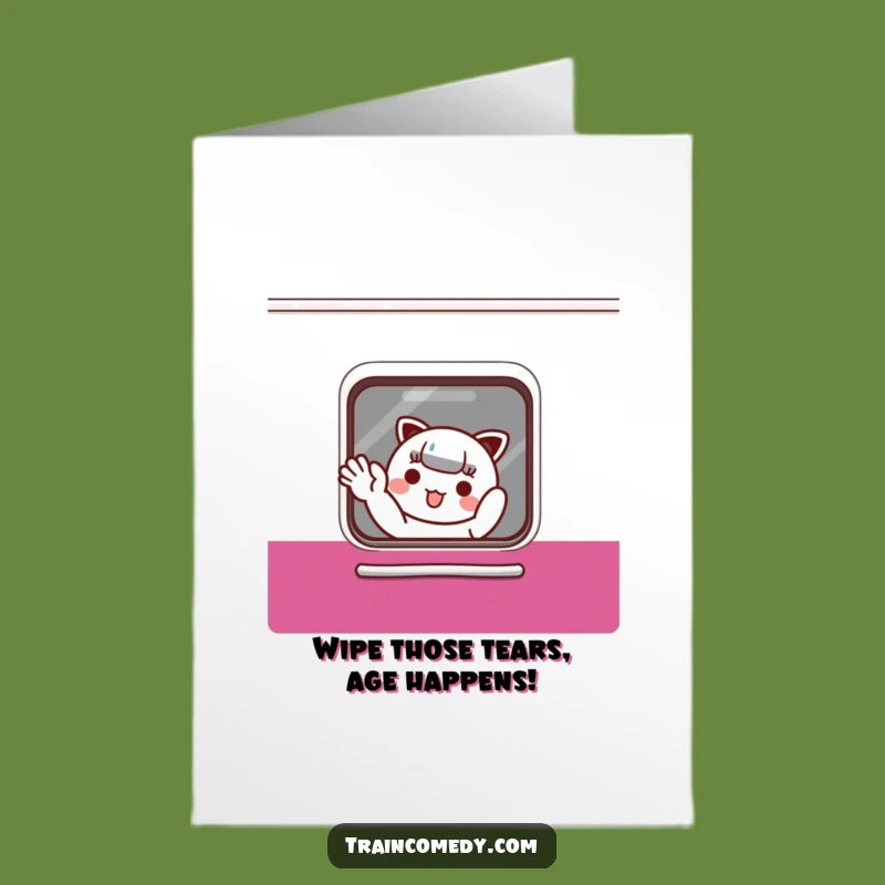 Free Printable Kawaii Train Card: Playful Waving Character Birthday Fun Downloadable Gift