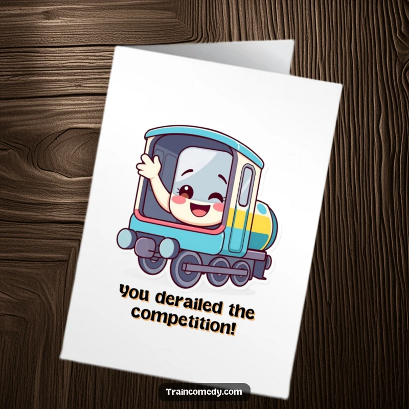 Funny Free Printable Congratulations Card: A friendly train character happily waves from its window, ideal for a DIY gift.