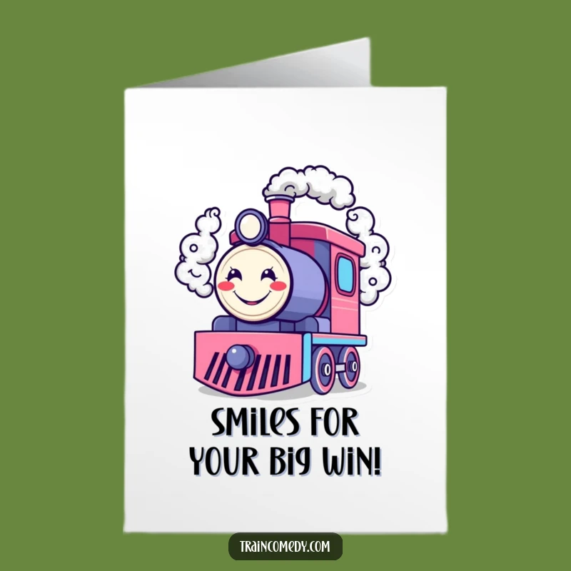 Free Printable Congrats Card: Smiley Smoke Train, Humorous Downloadable Gift for Happy News