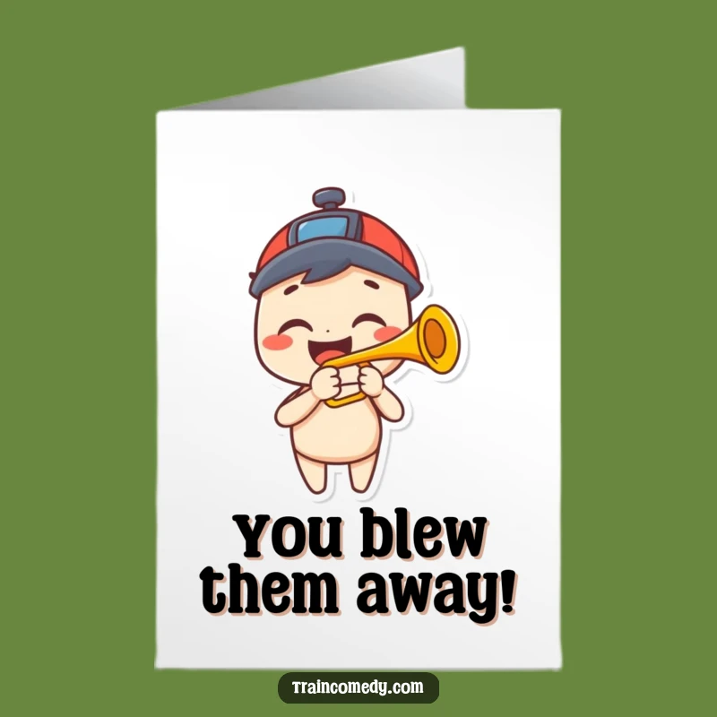 Free Printable Congrats Card: Happy Train Horn Trumpet - Funny Downloadable Gift