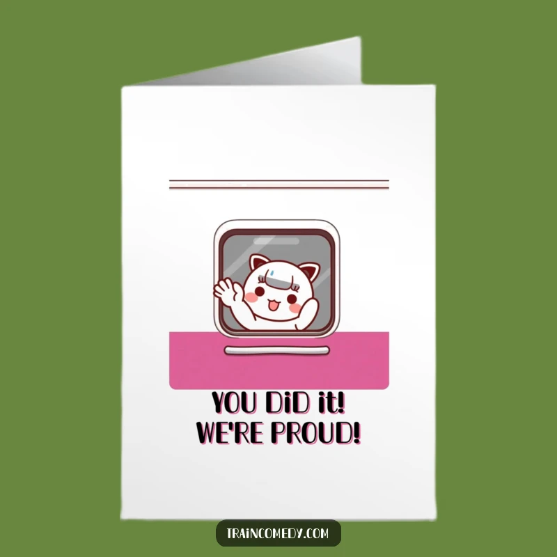 Free Printable Kawaii Train Card: Waving Character Congratulations Downloadable Gift for Success