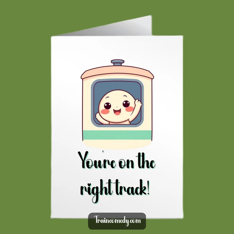 Free Printable Congrats Card: Happy Train Character Waving, Celebration Downloadable Art