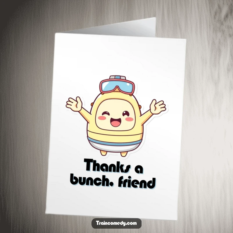 Funny Free Printable Thank You Card: A cheerful Kawaii character with wide-open arms warmly welcomes and expresses sincere gratitude.