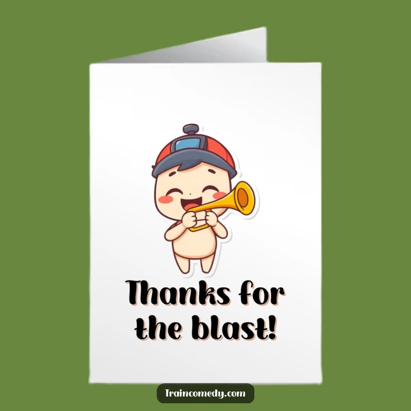 Free Printable Thank You Card: Happy Train Horn Trumpet - Funny Downloadable Gift