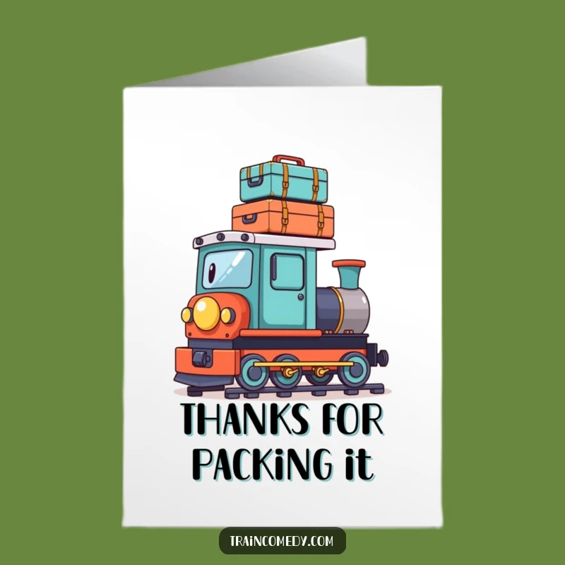 Free Printable Thank You Card: Luggage Train Express, Funny Downloadable Gift for Packed Gratitude
