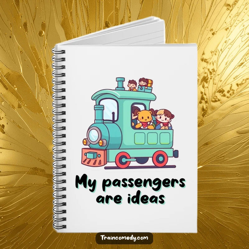 Funny Kawaii Train Notebook: A cute kawaii train carries happy passengers, ideal for humorous note-taking.