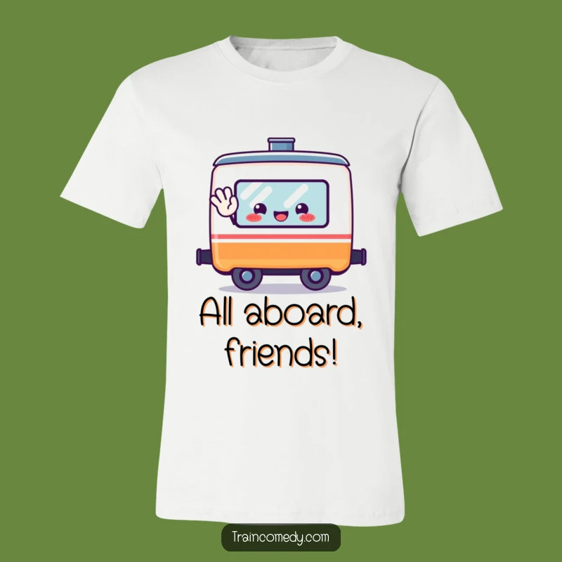 Funny Happy Train Car T-Shirt - Kawaii Waving Window Tee