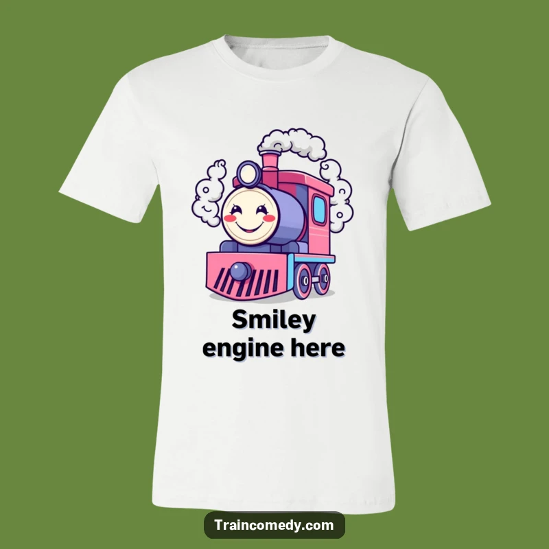 Funny Happy Train Engine T-Shirt: Smiley Smoke Fun, a Cheerful Gift!