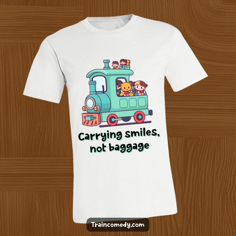 Funny Kawaii Train T-Shirt: A cute kawaii train is filled with happy passengers, symbolizing shared joy and travel.