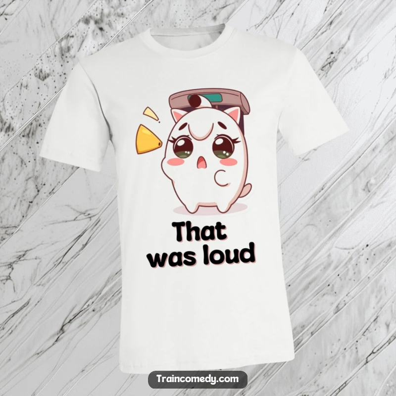 Funny T-Shirt: Wide-eyed Kawaii character startled by a train horn, capturing a humorous shock, a great funny gift.
