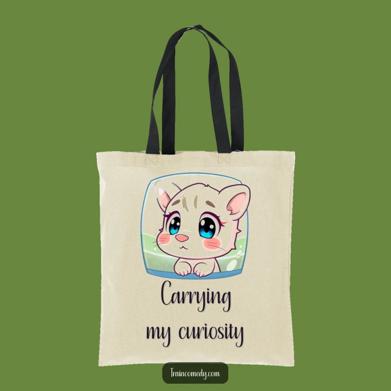 Funny Curious Character Tote Bag: Nose Pressed to Glass, Scenery Watching Bag
