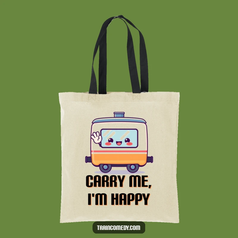 Funny Happy Train Car Tote Bag - Kawaii Waving Carryall