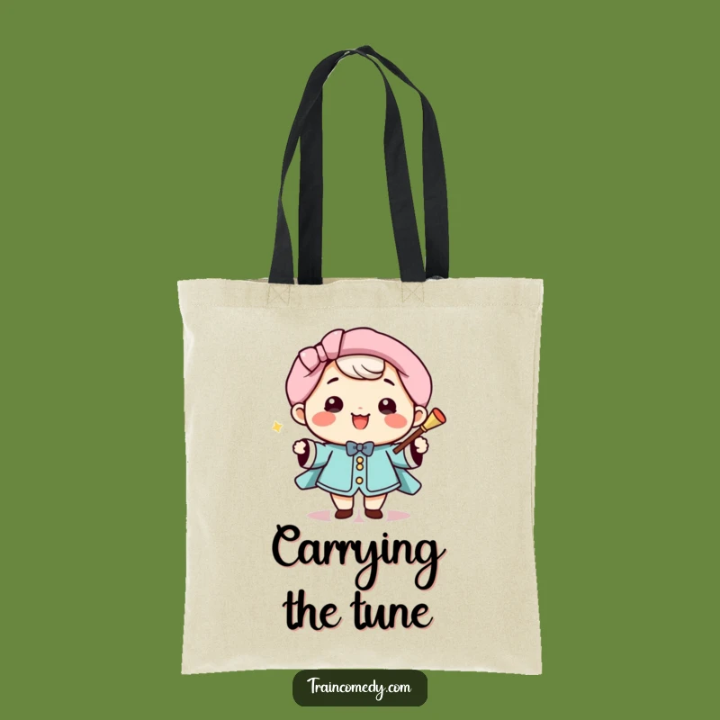 Funny Kawaii Conductor Tote Bag: Stylish smiling character bag, a perfect funny gift for music lovers.