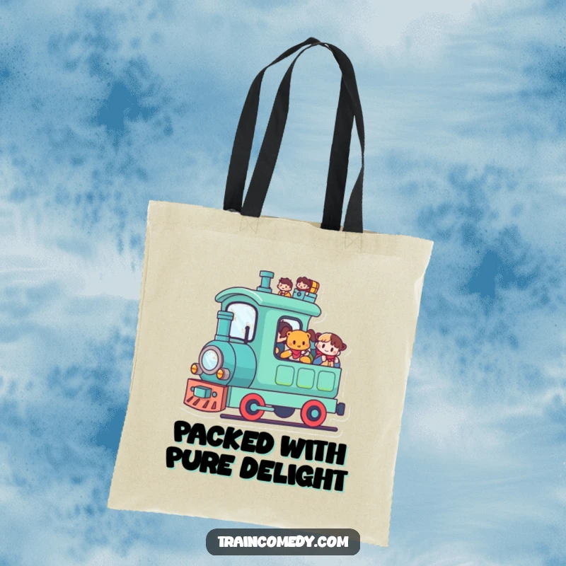 Funny Kawaii Train Tote Bag: A cute kawaii train carries many happy passengers, a humorous and practical accessory.
