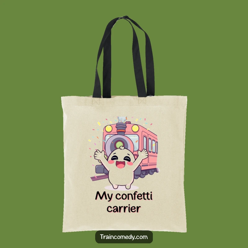Funny Tote Bag: Giggling Train Joy, Confetti Fun, Perfect Funny Gift