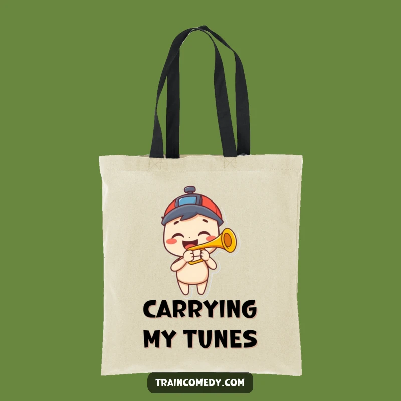 Funny Tote Bag: Happy Train Horn Player, Grin Music, Perfect Funny Gift
