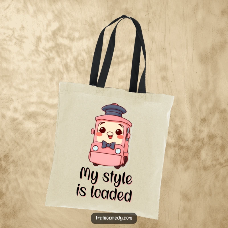 Funny Train Tote Bag: A silly train character with a hat and bow tie is ready to carry your items with funny panache.